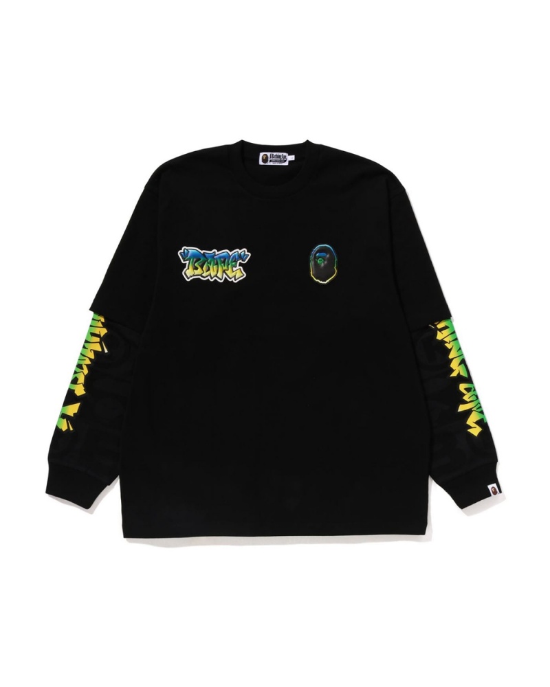 T Shirts Bape Lux Sport Pattern Oversized Double Long Sleeve Noir Homme | KTF-23703582